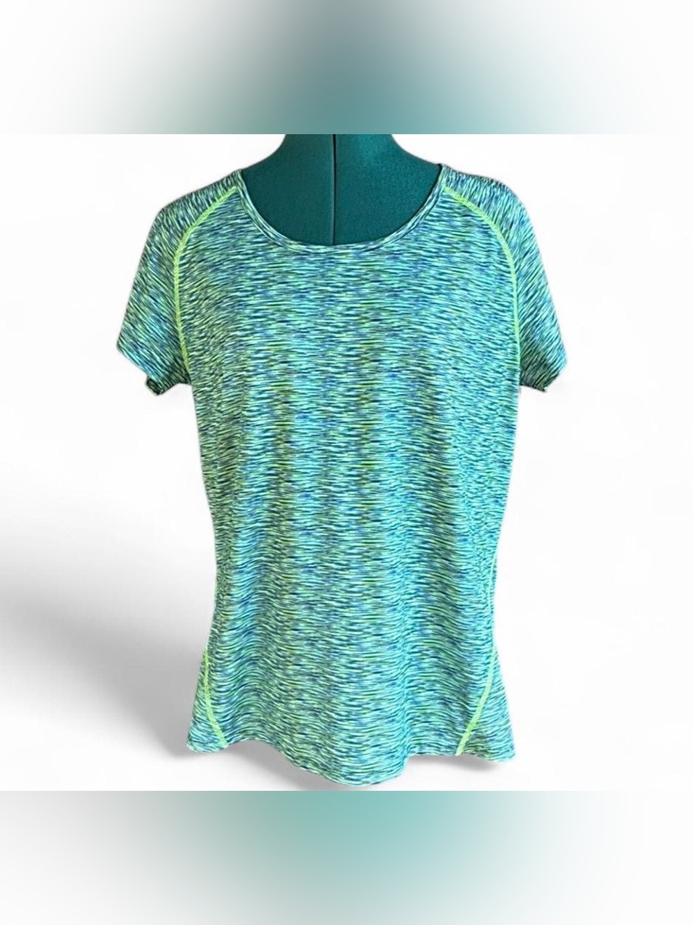 Reel Legends Teal Space-Dye Short Sleeve Performance Tee with Neon Stitch